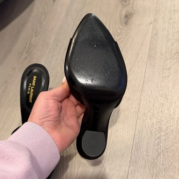 Saint Laurent Black Satin Pointed Open-Toe Mule Heels - Picture 4 of 5